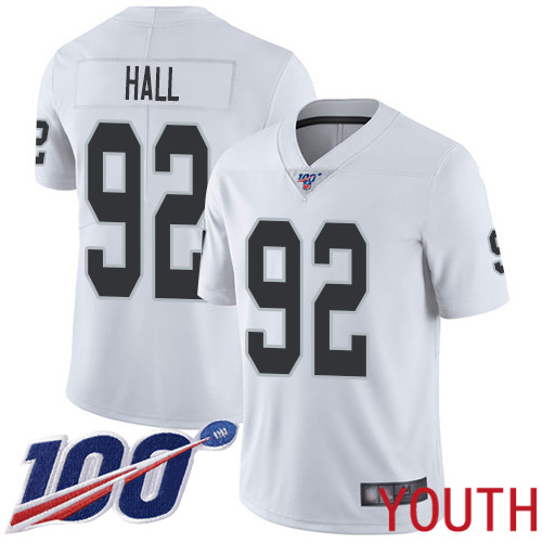 Oakland Raiders Limited White Youth P J  Hall Road Jersey NFL Football #92 100th Season Vapor Untouchable Jersey->nfl t-shirts->Sports Accessory